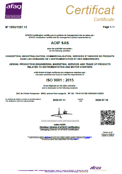 Quality certified - image - AOIP, Instrumentation de test et mesure, contrôle moteur